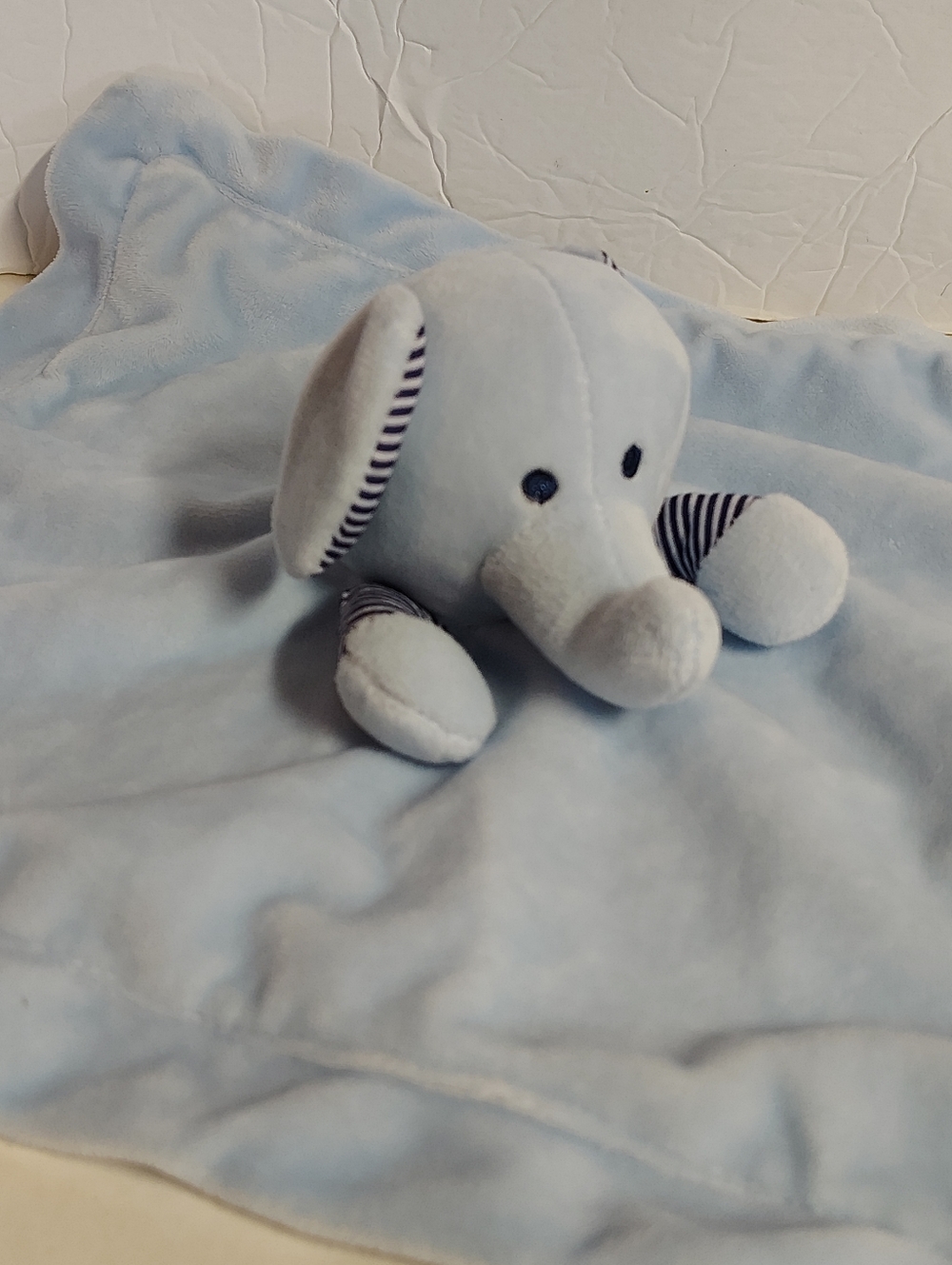 Baby Kiss Plush Lovey Elephant Blue Satin Security Soft Very Clean 13"